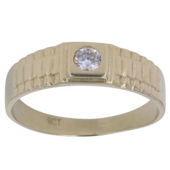 9ct Yellow Gold Cubic Zirconia Watch Strap Signet Ring