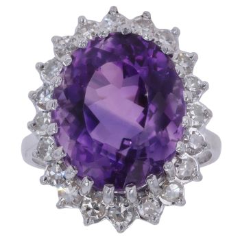 18ct White Gold 0.70ct Single Cut Diamond and Amethyst Cluster Ring
