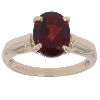 9ct Yellow Gold Patterned Garnet Single Stone Ring