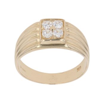 14ct Yellow Gold Cubic Zirconia Patterned Signet Ring