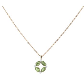 9ct Yellow Gold Peridot And Pearl Cluster Pendant And Chain 16"
