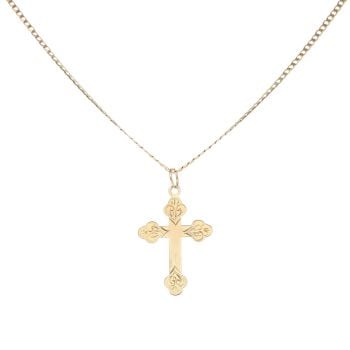 9ct Yellow Gold Patterned Cross Pendant and Chain 18"