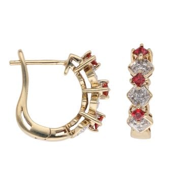 9ct Yellow Gold 0.05ct Diamond And Garnet Hoop Earrings