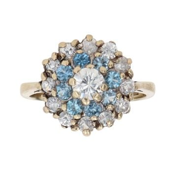9ct Yellow Gold Blue Gemstone And Cubic Zirconia Cluster Ring