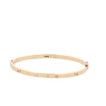 14ct Yellow Gold Cubic Zirconia Hinged Screw Patterned Bangle
