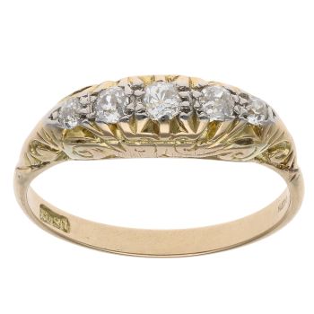18ct Yellow Gold 0.25ct Old Cut Diamond Five Stone Ring