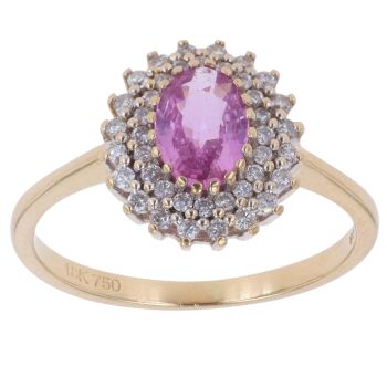 18ct Yellow Gold 0.20ct Diamond and Pink Sapphire Cluster Ring