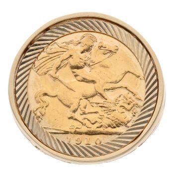 9ct Yellow Gold 1910 Edward VII Half Sovereign Coin Ring
