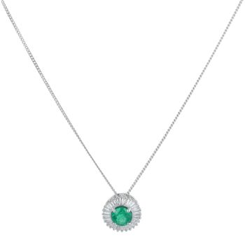 Platinum 0.50ct Baguette Cut Diamond and Emerald Cluster Pendant and Chain 18"