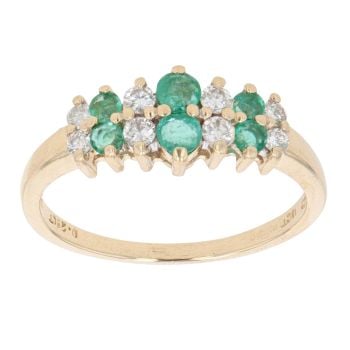 18ct Yellow Gold 0.25ct Diamond And Emerald Two Row Ring