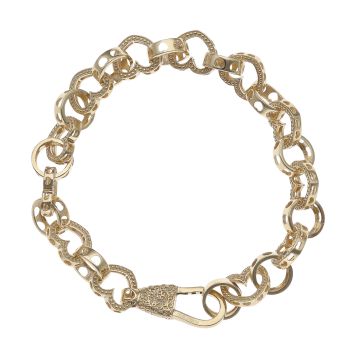 9ct Yellow Gold Heart Patterned Belcher Bracelet 7"