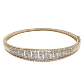 9ct Yellow And White Gold 0.25ct Brilliant Cut Diamond Greek Key Bangle