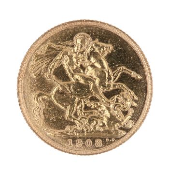 1908 Edward VII Large Head UK Full Sovereign Coin