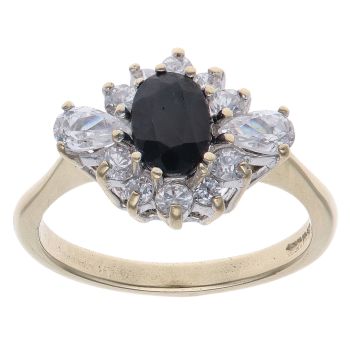 9ct Yellow Gold Cubic Zirconia and Sapphire Cluster Ring