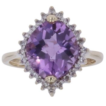 9ct Yellow Gold 0.10ct Diamond and Amethyst Cluster Ring