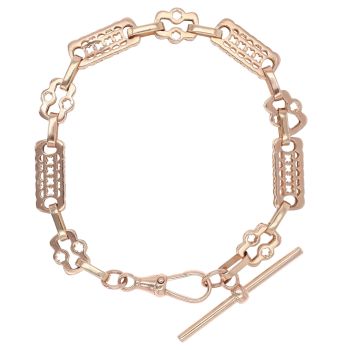 9ct Rose Gold Stars and Bars T-Bar Bracelet 8"