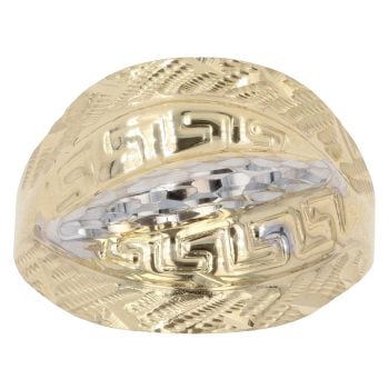 14ct Yellow and White Gold Greek Key Textured Ellipse Ring