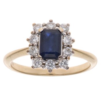 18ct Yellow Gold 0.40ct Brilliant Cut Diamond and Sapphire Cluster Ring