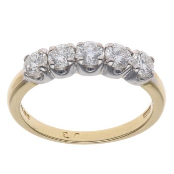 18ct Yellow Gold 0.80ct Brilliant Cut Diamond Five Stone Ring
