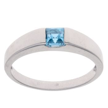 9ct White Gold Blue Topaz Single Stone Ring