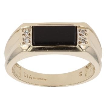 9ct Yellow Gold 0.05ct Diamond And Onyx Signet Ring