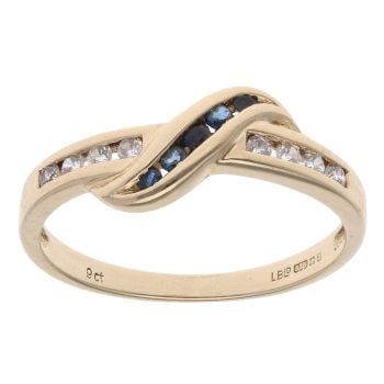 9ct Yellow Gold Sapphire And Cubic Zirconia Crossover Ring