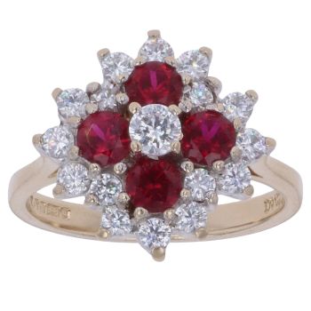 14ct Yellow Gold Cubic Zirconia and Ruby Cluster Ring