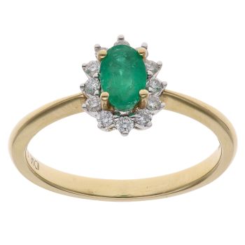 18ct Yellow Gold 0.16ct Diamond and Emerald Cluster Ring