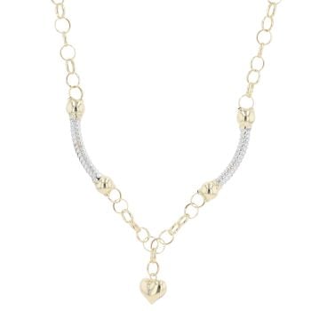 14ct Yellow and White Gold Bar and Heart Chain 20"