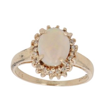 14ct Yellow Gold Opal and Cubic Zirconia Cluster Ring