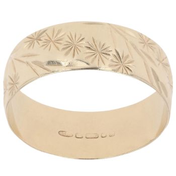 9ct Yellow Gold Patterned Wedding Band 7.5mm