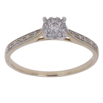 9ct Yellow Gold 0.15ct Brilliant Cut Diamond Cluster Ring