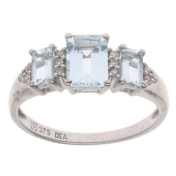 9ct White Gold 0.05ct Diamond And Aquamarine Ring
