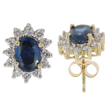 18ct Yellow Gold 0.60ct Brilliant Cut Diamond and Sapphire Cluster Earrings
