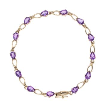 9ct Yellow Gold Amethyst Pear Bracelet 7.5"