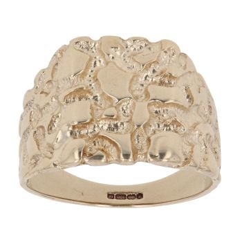 9ct Yellow Gold Nugget Patterned Signet Ring