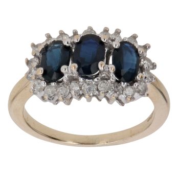 9ct Yellow Gold 0.50ct Brilliant Cut Diamond and Sapphire Cluster Ring