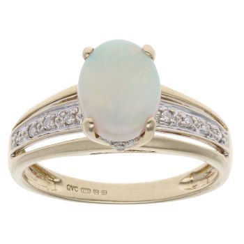 9ct Yellow Gold 0.05ct Diamond and Opal Ring