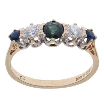 9ct Yellow Gold Cubic Zirconia and Sapphire Fancy Ring