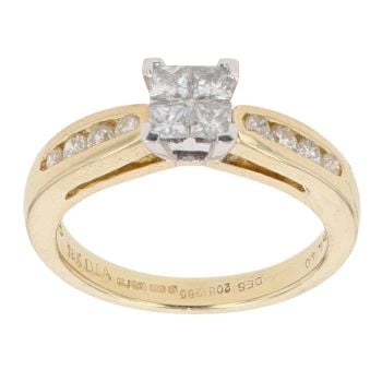 18ct Yellow Gold Princess And Brilliant Cut Diamond Cluster Ring