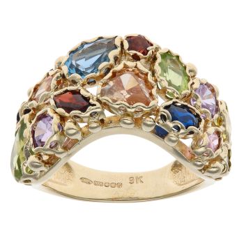 9ct Yellow Gold Multi Gemstone Wishbone Ring