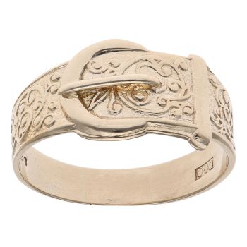 9ct Yellow Gold Patterned Buckle Ring