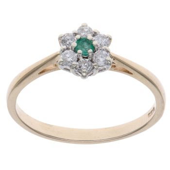 9ct Yellow Gold 0.10ct Diamond and Emerald Cluster Ring
