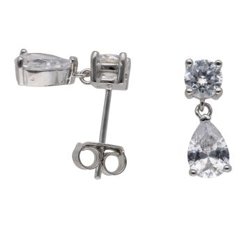 Silver Cubic Zirconia Tear Drop Stud Earrings By Icesia