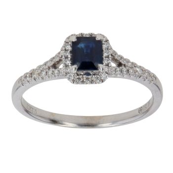 18ct White Gold 0.22ct Brilliant Cut Diamond and Sapphire Cluster Ring