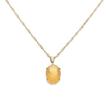 9ct Yellow Gold 0.03ct Diamond And Yellow Opal Pendant And Chain 16"