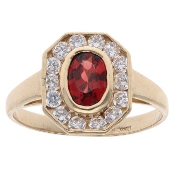 9ct Yellow Gold Garnet And Cubic Zirconia Cluster Ring