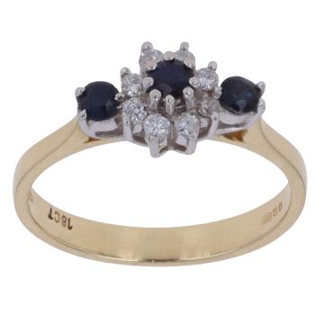 18ct Yellow Gold 0.15ct Brilliant Cut Diamond and Sapphire Cluster Ring