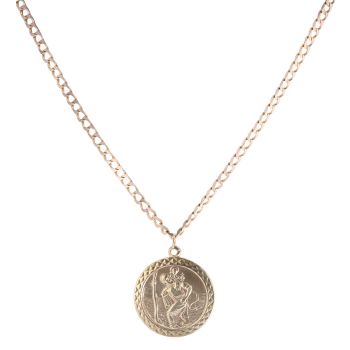 9ct Yellow Gold Patterned St George Pendant and Chain 30"