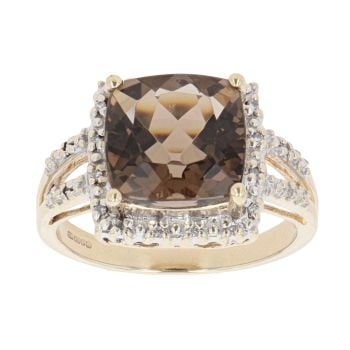9ct Yellow Gold 0.10ct Diamond And Smoky Quartz Cluster Ring